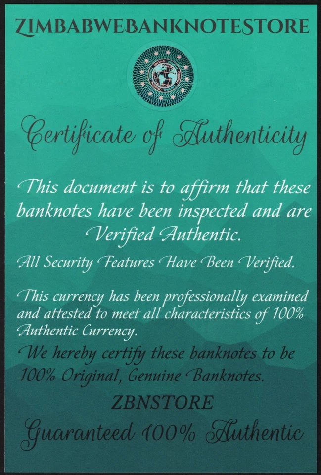 Billete de repuesto de 5.000 millones de dólares de Zimbabue 2008 certificado de autenticidad auténtico ZA0002971 Foto 3 de 3