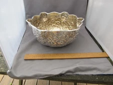 Large WHITING Sterling REPOUSSE FLORAL DEEP BOWL-10 7/8 Inch-Gilt Interior