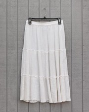 Vintage Y2K 90s Whimsigoth Bohemian Tiered Floral White Cotton Maxi Skirt