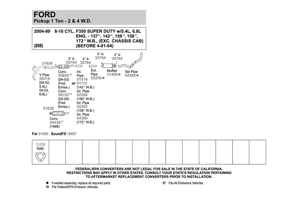 For Ford F-250 Super Duty 99-04 Walker 54366 Aluminized Steel Exhaust Tailpipe Foto 2 de 3