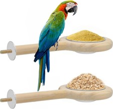 2 Pack Bird Perch Bird Feeding Cup, Bird Bowls for Cage Wooden Perch Stand