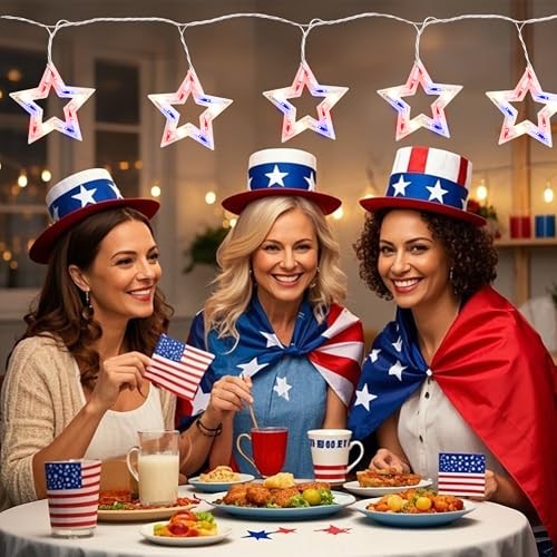 4th of July Light Decoration, Red White Blue LED String Lights, 5 Large Stars - Bild 3 von 7