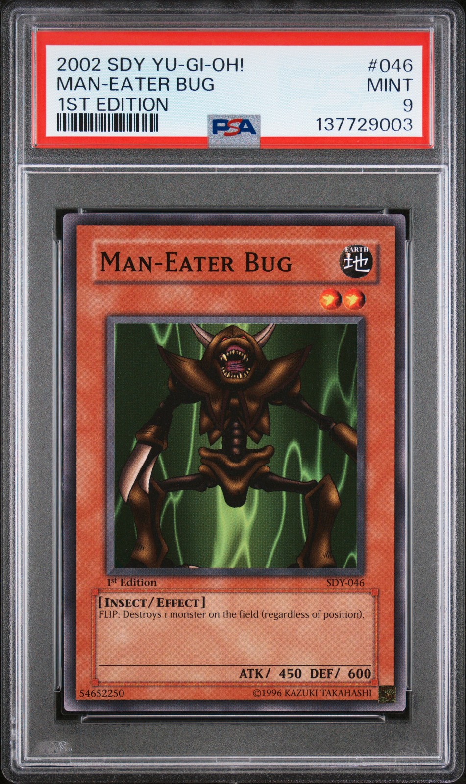 2002 YU-GI-OH! STARTER DECK: YUGI 1ST ED #046 MAN-EATER BUG PSA 9
