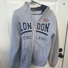 NoS Men's XL Gray Full Zip Hoodie London England Graphic Fleece 5280 Hooded