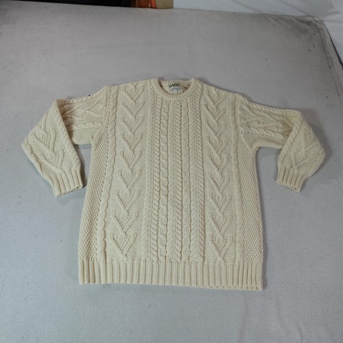 Saol Pullover Damen 2XL weiß Irish Aran Zopfmuster Pulli Merino Irland