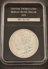 1879 GENUINE UNC MORGAN SILVER DOLLAR - PCS STAMPS & COINS SLABBED COIN (7678)