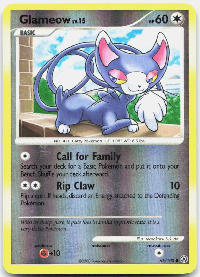 Glameow 65/100 Common Majestic Dawn Pokemon Reverse Holo Lightly Played