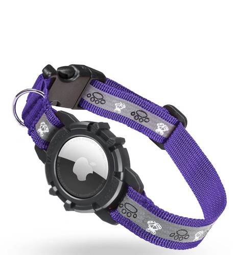 Integrated AirTag Cat Collar Purple Reflective Adjustable Elastic EUC