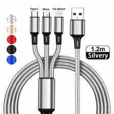 3-in-1 USB Charging Cable, Nylon-Braided, 47.24 in, USB-C Micro USB
