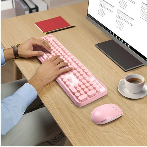 FOPETT Combo Tastiera e Mouse Wireless, 104 Tasti Full Size - Bianco - Foto 2 di 9