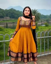 Women Mustard Anarkali Gown with Dupatta Set For Onam Festival