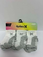 NEW 6 PACK HURLEY NEW BORN ANKLE SOCKS WHITE / GREY 6-12 MONTHS