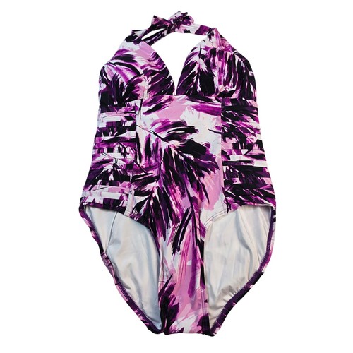 NWT Calvin klein purple tropical 12 M 39 halter one piece padded bathing suit - Picture 5 of 12