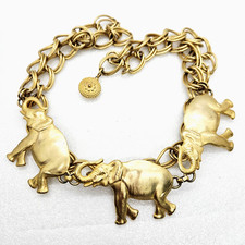 BEAUTIFUL VINTAGE GOLD TONE TRIPLE ELEPHANT CHAIN LINK BELT