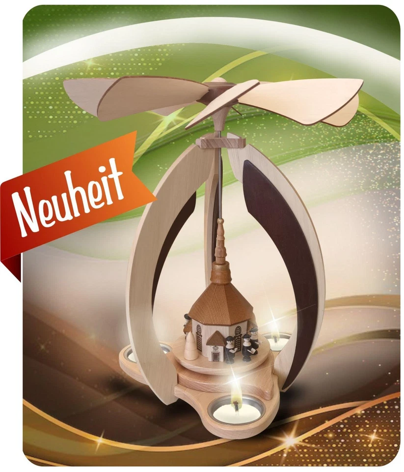 Pirámide moderna de luz de té con iglesia Seiffner y cantantes de villancicos ancho x alto x profundidad 24 x 28,5 x 2 Foto 2 de 2