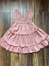 Mauve Dress|Sz M|Open Back|Floral Detail|Ruffle Skirt|Tie Back| Back To School