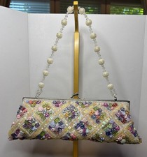 Beaded Evening Bag Clutch purse with handle and chain