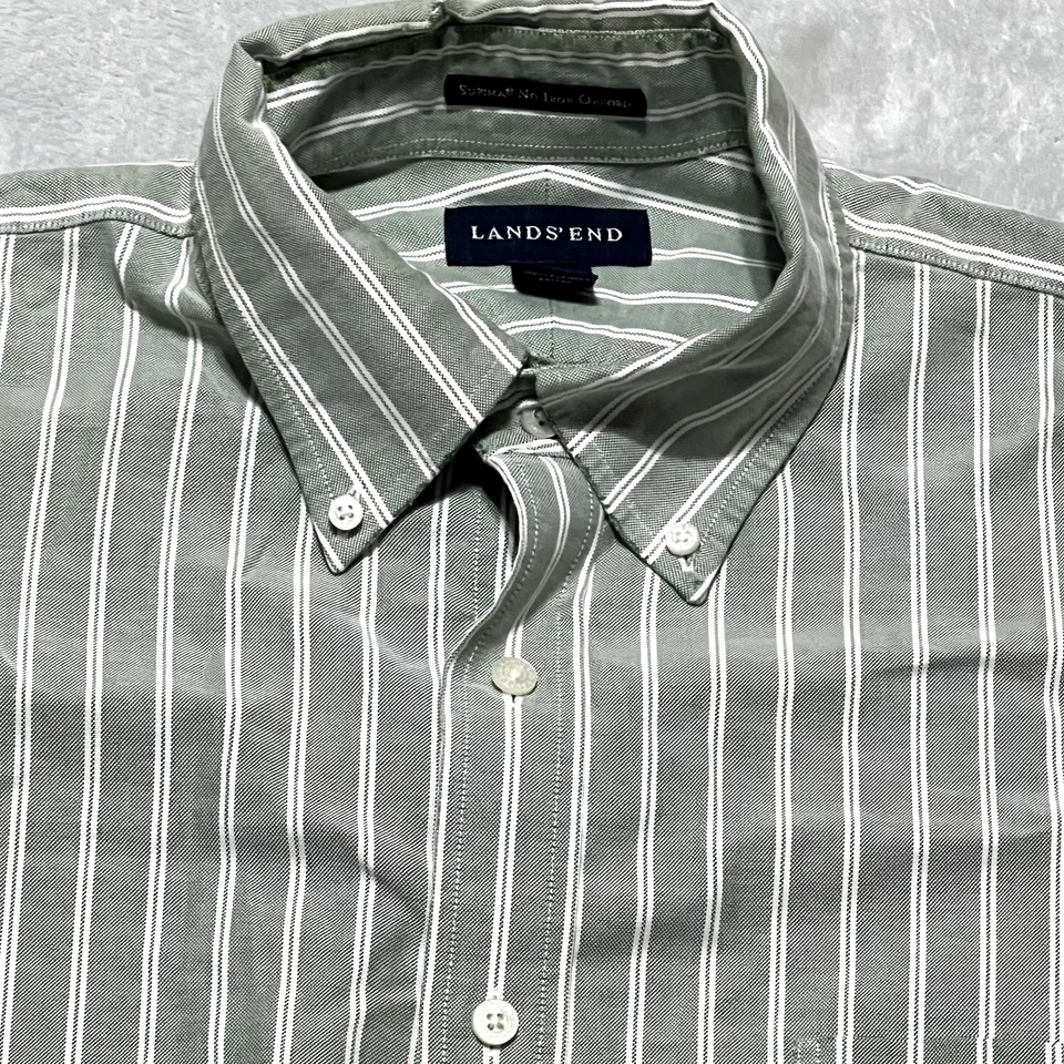 Botón Oxford Lands End Raya Verde Supima Sin Hierro Ajuste Tradicional Alto 16-36 Foto 3 de 4