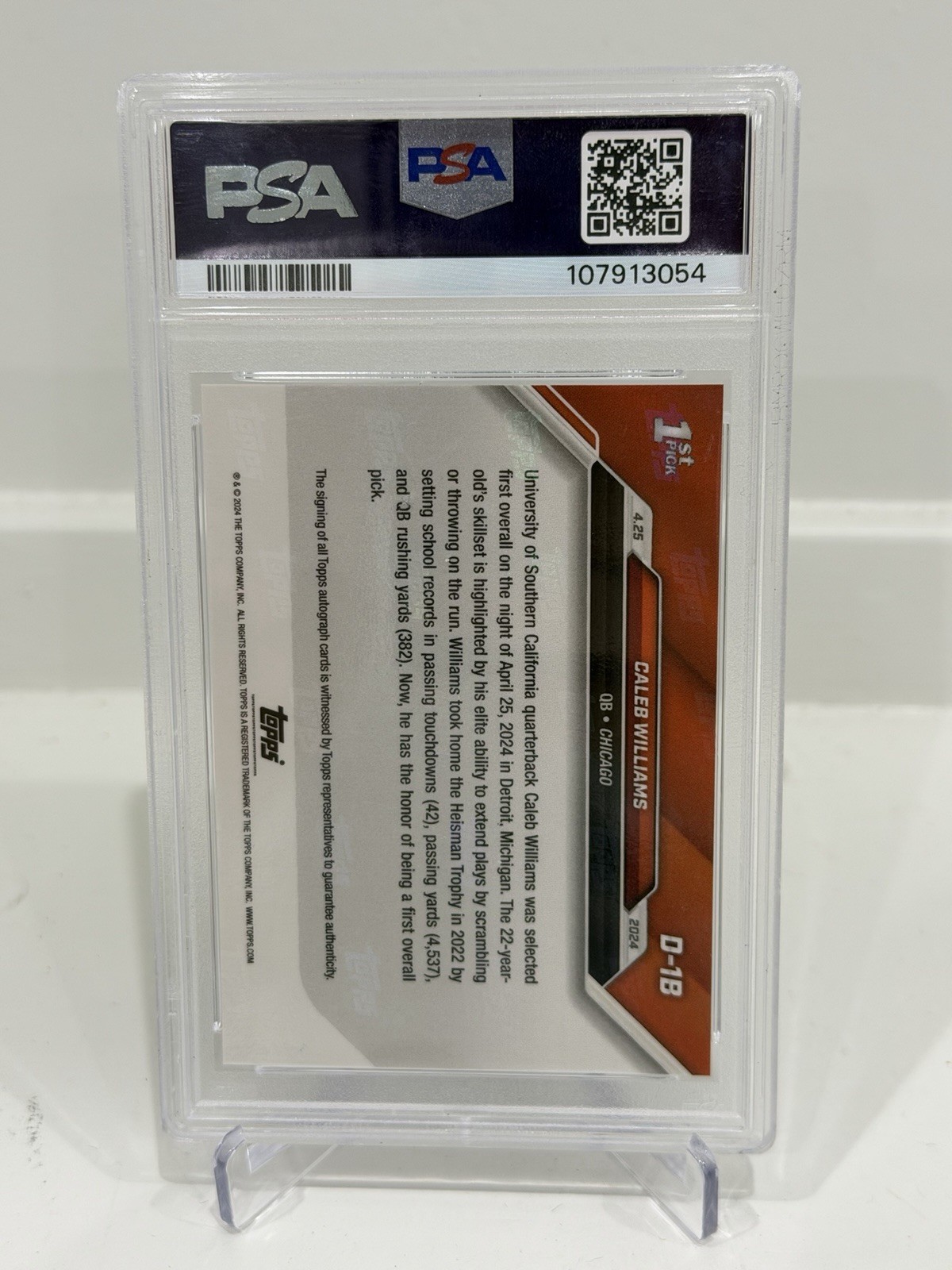 2024 Topps Now Caleb Williams Auto Green /75 PSA 10 view 2