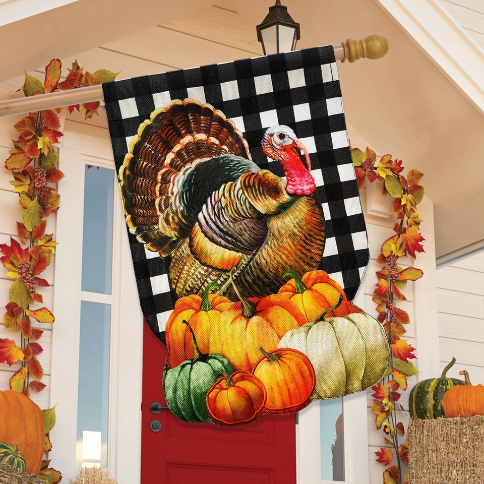 Bandera de casa de arpillera de pavo cosecha Briarwood Lane Foto 3 de 4