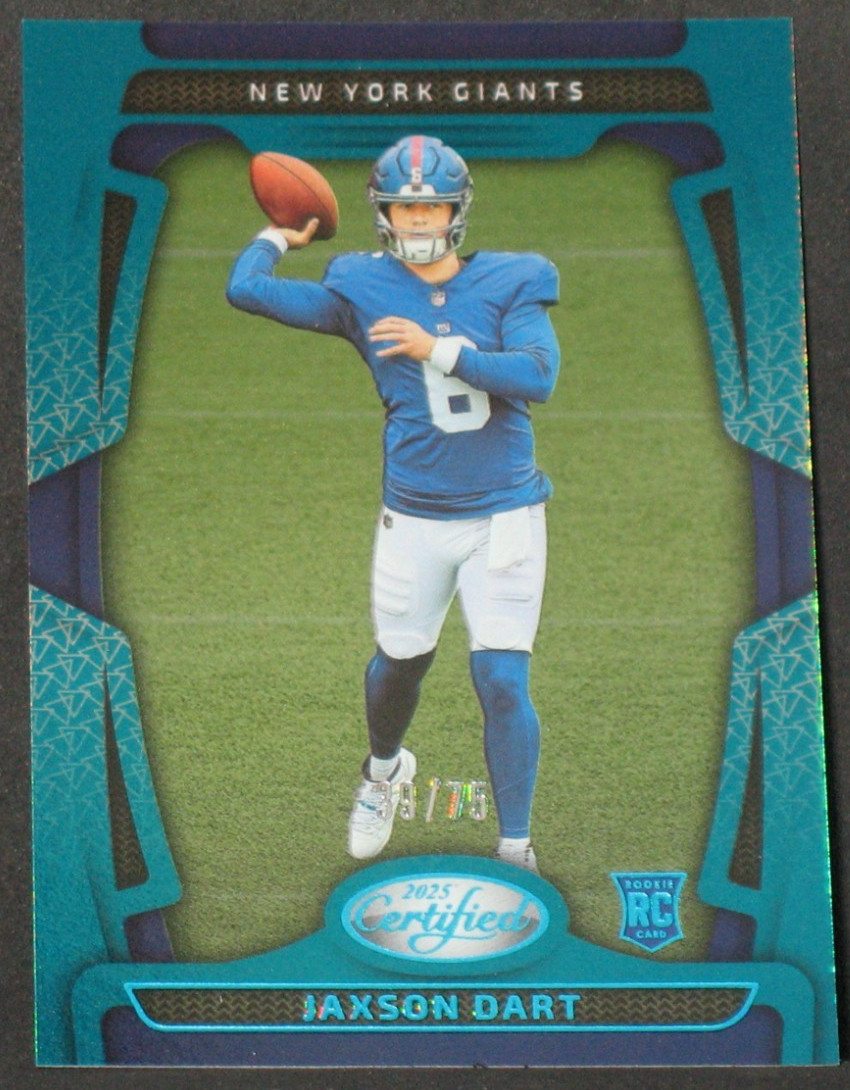 Jaxson Dart 2025 Panini Certified Mirror Teal Rookie Parallel #150 (39/75) Giant
