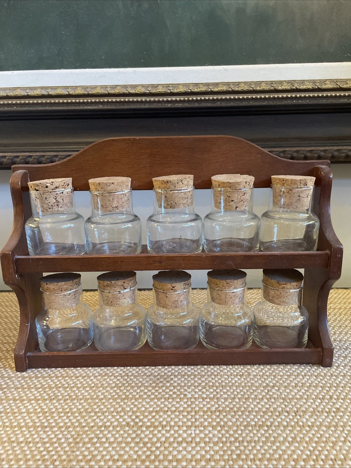 Vintage wooden spice rack 2 tier farmhouse kitchen décor rustic wall shelf 1970s