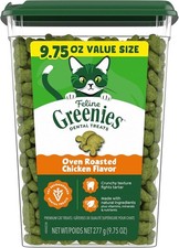 Greenies Feline Adult Dental Cat Treats, Oven Roasted Chicken Flavor, 9.75 oz