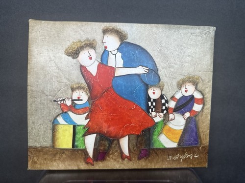 Signed JOYCE ROYBAL Painting Canvas Musicians Family 3 Children No Frame 8" x 10 - Picture 4 of 10