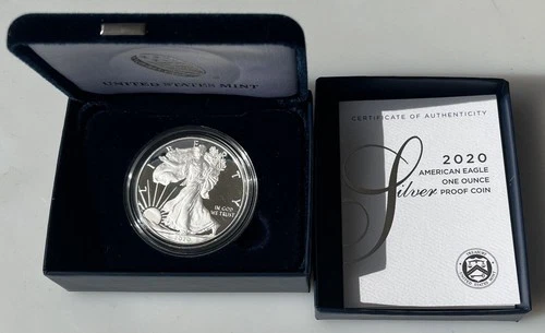 2020-S AMERICAN EAGLE ONE OUNCE SILVER PROOF COIN w COA & ORIGINAL BOX