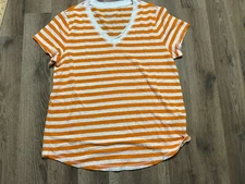 Candace Cameron Bure Shirt, Women's Size Small, Orange White, Striped, V-neck