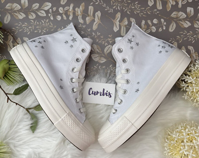 Converse by YOU Chuck Taylor All Star Platform HI Sz W8-M6 White / Silver Stars