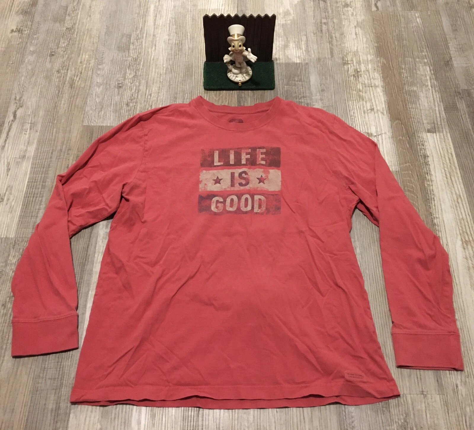 Life Is Good Men's Size L Rust Red Spell Out Long Sleeve T Shirt