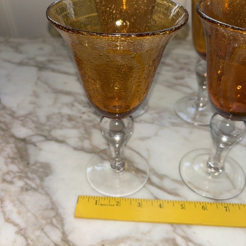 Artland Iris Amber Gold Hand Blown Bubble Glass Wine Water Goblet Set of 4 - Picture 6 of 6