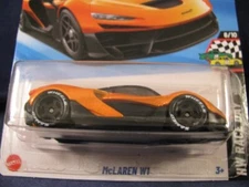 2025 Hot Wheels McLaren W1 Orange HW Race Day #142, w/Real Riders Wheel Swap