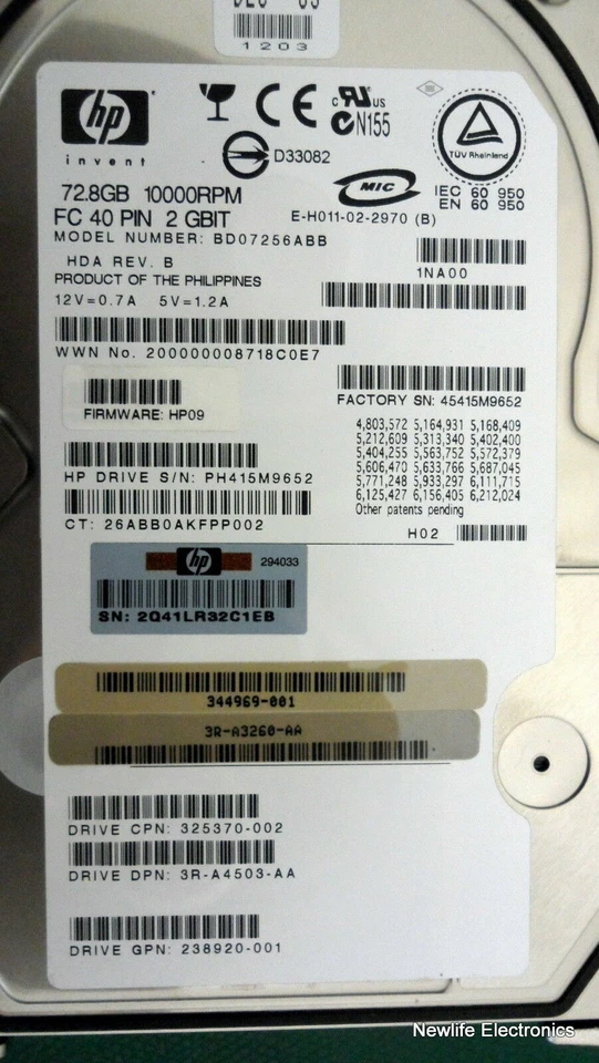 HP 244448-001 72GB 10,000 RPM 3.5 in. Fiber Channel HDD 325370-002 BD07256ABB - Image 3 of 4