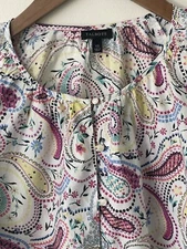Talbots Top Blouse Womens XS Cotton Paisley 3/4 Sleeve Shirt Lightweight Whimsy