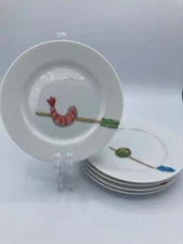 Set of 5 Crate & Barrel TIDBITS Appetizer Plates 6.5" Nancy Green Olive Shrimp