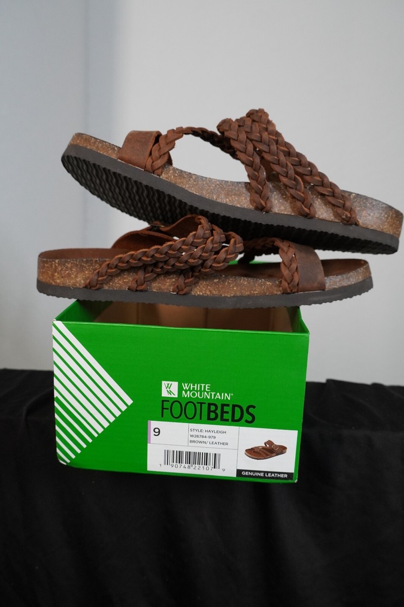 NEW White Mountain Footbeds Women’s Hayleigh Sandals Slides Brown Leather  SZ