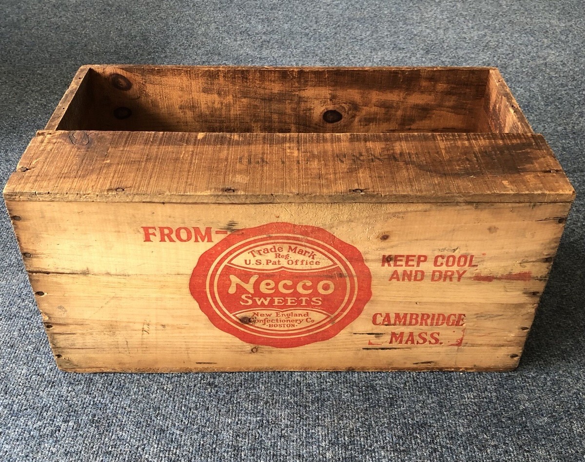 Vintage Necco Sweets Candy Wood Advertising Shipping Crate Box 