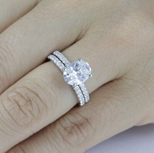 2CT Oval CZ Engagement Ring Wedding Band Set 925 Sterling Silver SZ 2.5-15 M6698