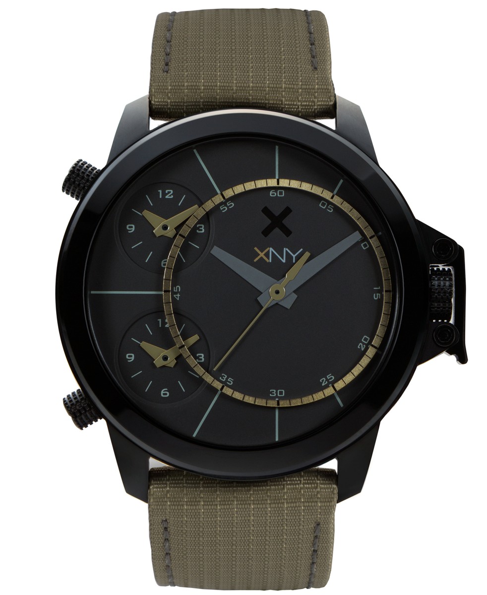 XNY Watch Men's Urban Expedition Triple Time Zone Nylon Strap 48mm