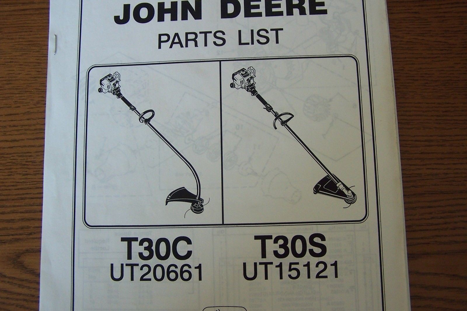JOHN DEERE PARTS LIST FOR TRIMMERS T30C & T30S eBay