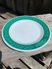 Vintage Pyrex Corning Milk Glass Green Leaf band Plate 9 1/4" Diameter 712-33