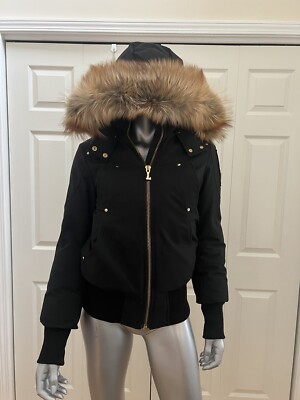 Moose Knuckles Sz S Black Gold Fox Fur Ballistic Padded Bomber SKU 6000101206231