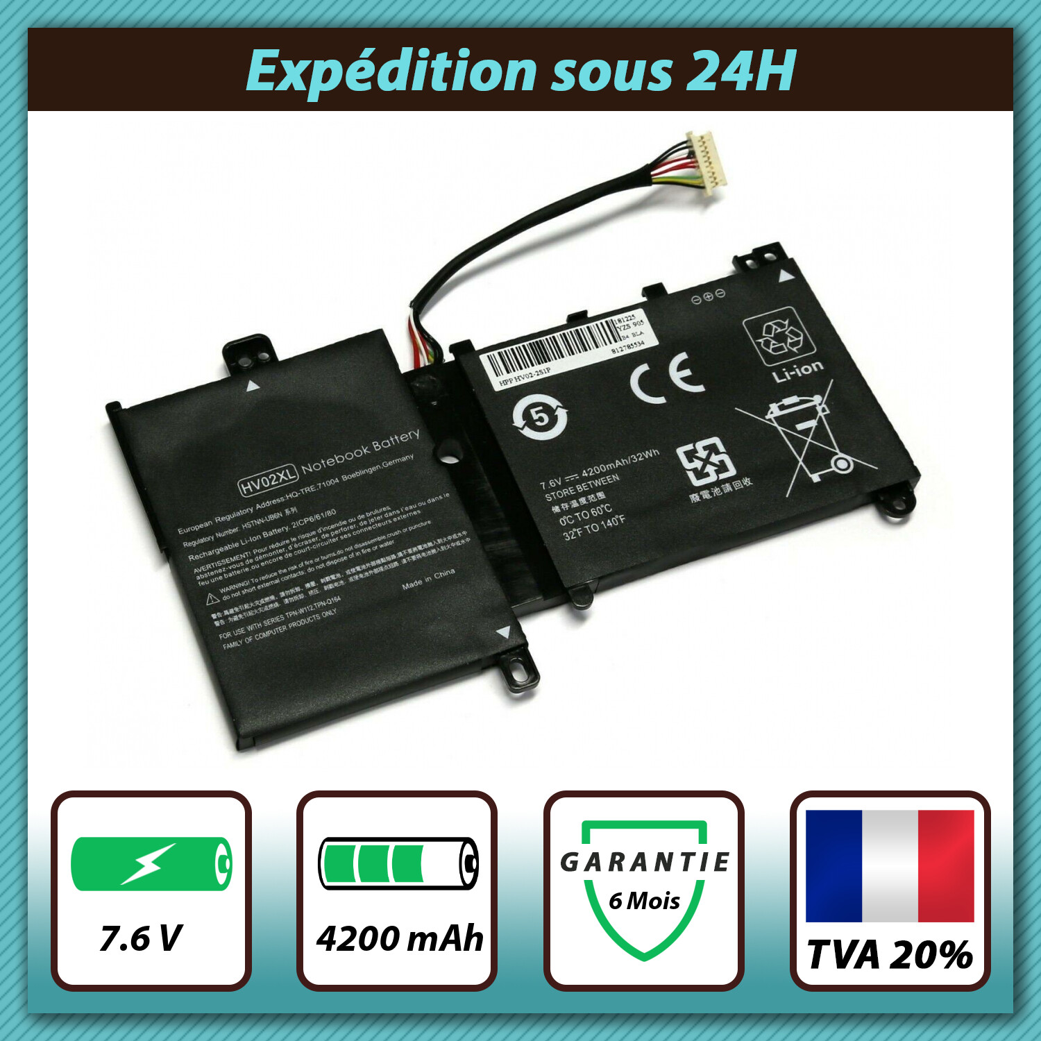 Batterie HP Pavilion x360 11-K de 4200mAh et 7.6V pour PC portable 11.6 pouces