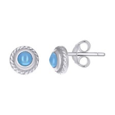 925 Sterling Silver Women's Push Back Textured Blue Enamel Dome Stud Earrings