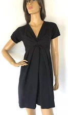 ALEXANDER MCQUEEN black Cap-Sleeve Pleated Dress 40 S