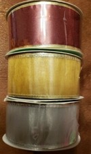 LOT OF 3 CELEBRATE IT CHRISTMAS WIRED EDGE RIBBON GOLD SILVER BURGUNDY NEW