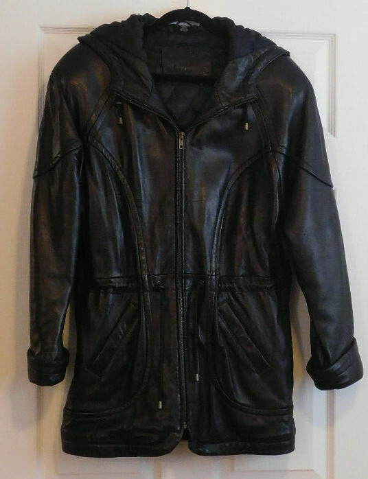Jacqueline Ferrar Leather Coat Jacket, Hood, Drawstring