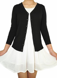 Women-Fitted-Cardigan-V-Neck-3-4-Sleeve-Vintage-Soft-Knit-Basic-amp-Plus-Size